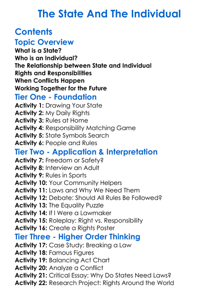 The State And The Individual Worksheet Activity Booklet
