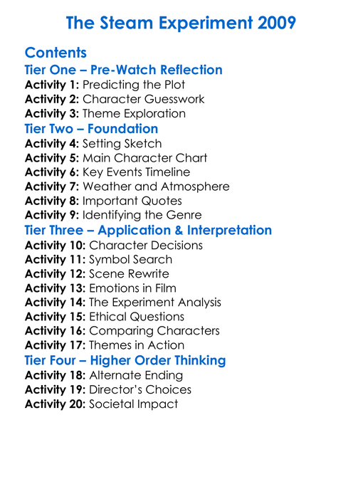 The Steam Experiment 2009 Worksheet Activity Booklet