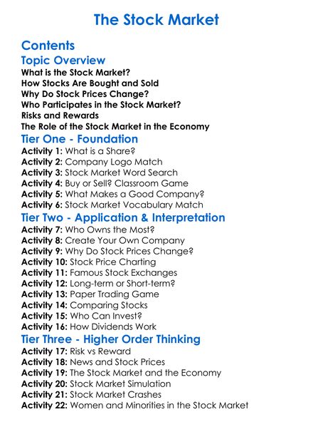 The Stock Market Worksheet Activity Booklet