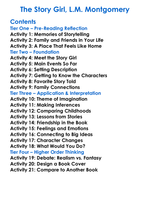 The Story Girl Lm Montgomery Worksheet Activity Booklet