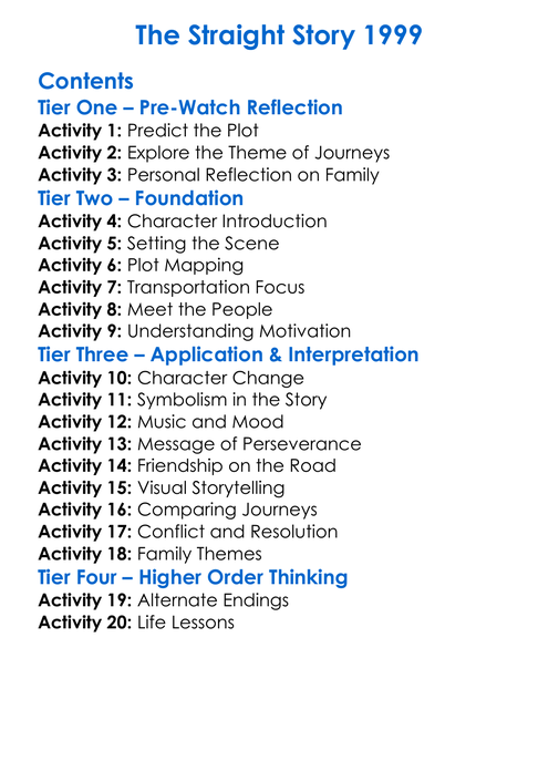 The Straight Story 1999 Worksheet Activity Booklet