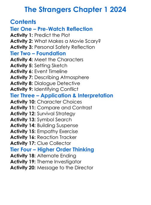 The Strangers Chapter 1 2024 Worksheet Activity Booklet