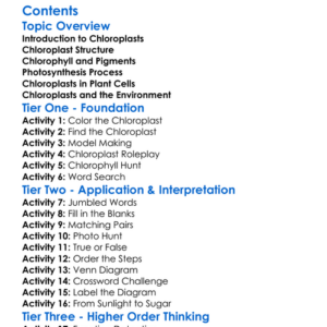 The Structure And Function Of Chloroplasts Worksheet Activity Booklet