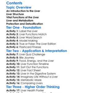 The Structure And Function Of The Liver Worksheet Activity Booklet