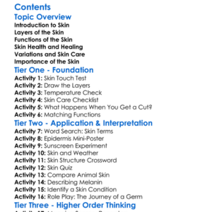 The Structure And Function Of The Skin Worksheet Activity Booklet