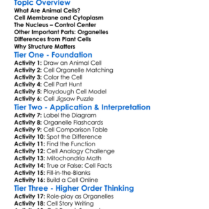 The Structure Of Animal Cells Worksheet Activity Booklet