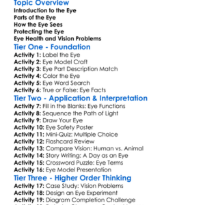 The Structure Of The Eye Worksheet Activity Booklet