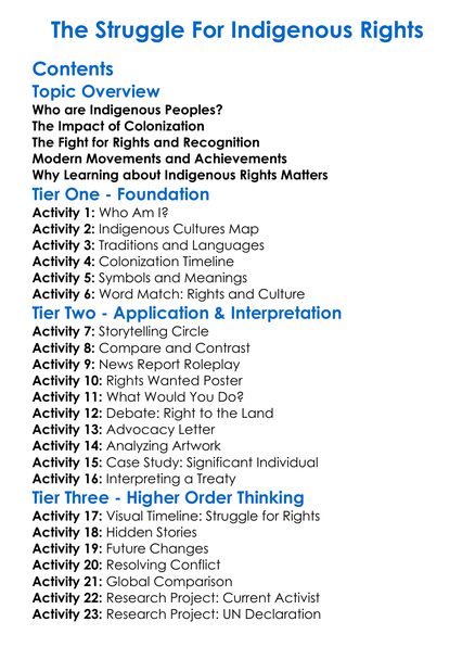 The Struggle For Indigenous Rights Worksheet Activity Booklet