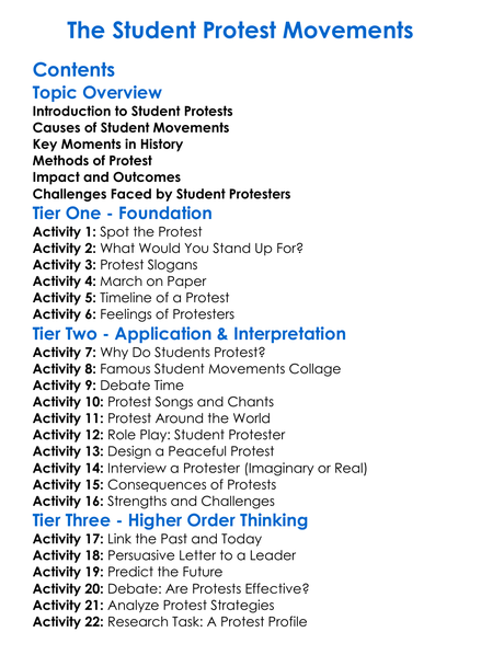 The Student Protest Movements Worksheet Activity Booklet