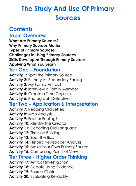 The Study And Use Of Primary Sources Worksheet Activity Booklet