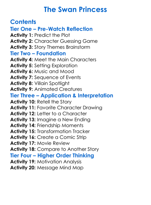 The Swan Princess Worksheet Activity Booklet