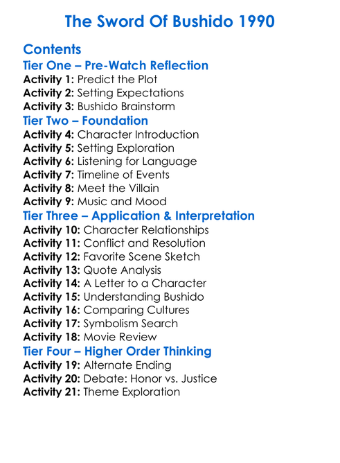 The Sword Of Bushido 1990 Worksheet Activity Booklet