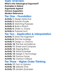 The Teleological Argument Worksheet Activity Booklet