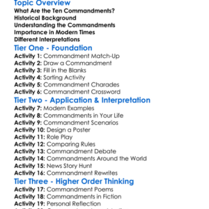 The Ten Commandments Worksheet Activity Booklet