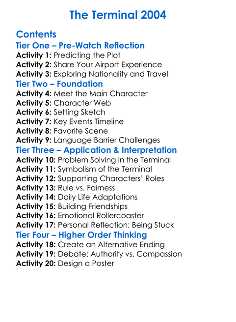 The Terminal 2004 Worksheet Activity Booklet