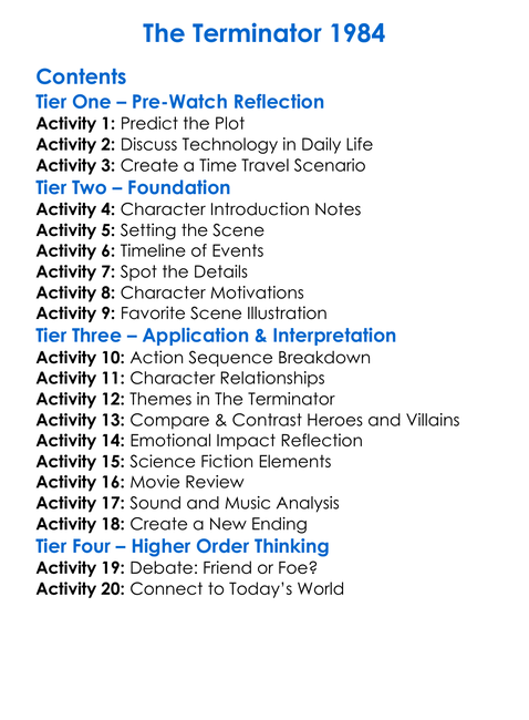The Terminator 1984 Worksheet Activity Booklet