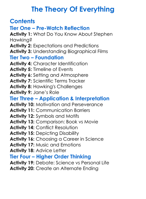 The Theory Of Everything Worksheet Activity Booklet