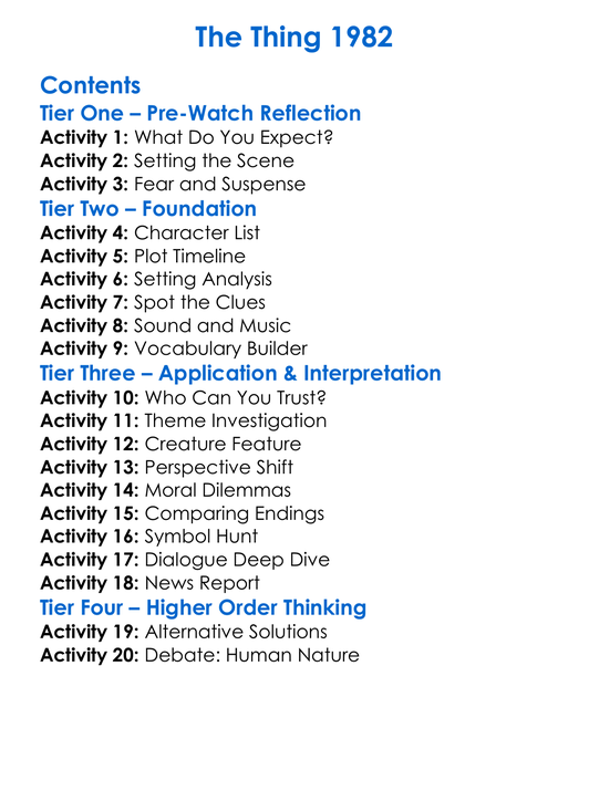 The Thing 1982 Worksheet Activity Booklet