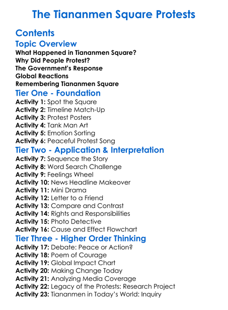 The Tiananmen Square Protests Worksheet Activity Booklet