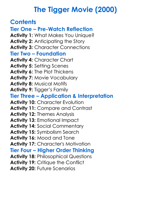 The Tigger Movie 2000 Worksheet Activity Booklet
