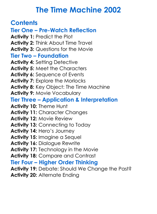 The Time Machine 2002 Worksheet Activity Booklet