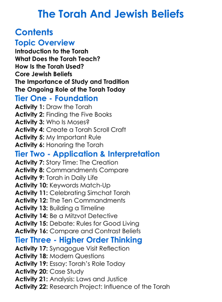The Torah And Jewish Beliefs Worksheet Activity Booklet