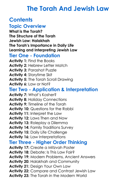 The Torah And Jewish Law Worksheet Activity Booklet