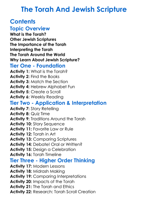 The Torah And Jewish Scripture Worksheet Activity Booklet