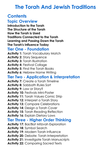 The Torah And Jewish Traditions Worksheet Activity Booklet