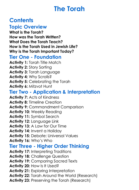 The Torah Worksheet Activity Booklet