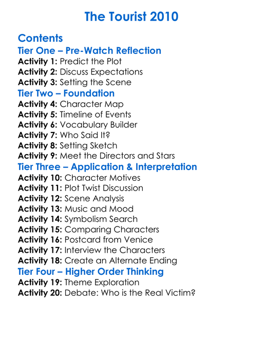 The Tourist 2010 Worksheet Activity Booklet