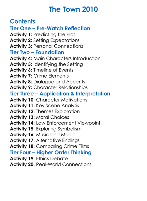 The Town 2010 Worksheet Activity Booklet