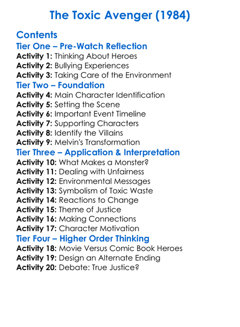 The Toxic Avenger 1984 Worksheet Activity Booklet