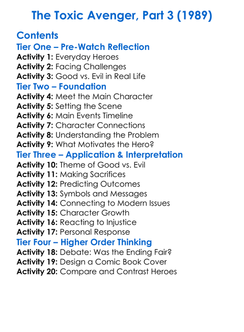 The Toxic Avenger Part 3 1989 Worksheet Activity Booklet