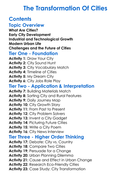 The Transformation Of Cities Worksheet Activity Booklet