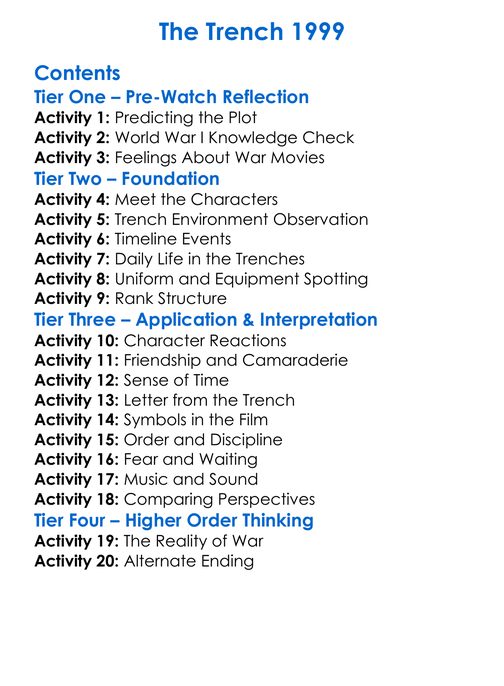 The Trench 1999 Worksheet Activity Booklet