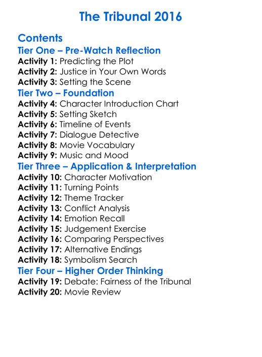 The Tribunal 2016 Worksheet Activity Booklet