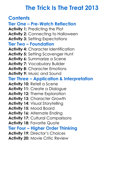 The Trick Is The Treat 2013 Worksheet Activity Booklet