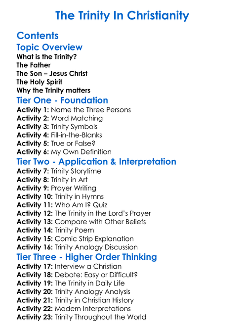 The Trinity In Christianity Worksheet Activity Booklet