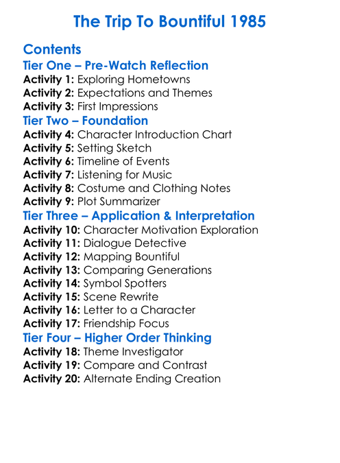 The Trip To Bountiful 1985 Worksheet Activity Booklet