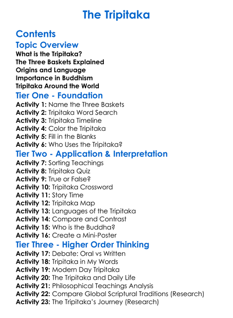 The Tripitaka Worksheet Activity Booklet