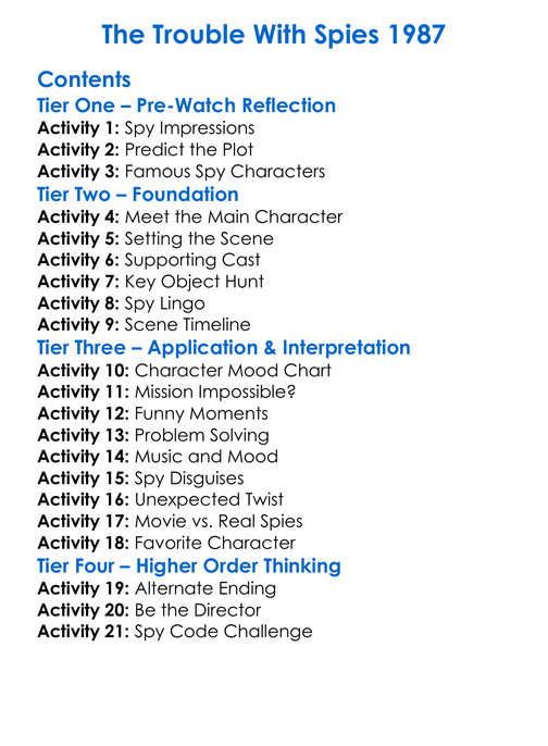 The Trouble With Spies 1987 Worksheet Activity Booklet