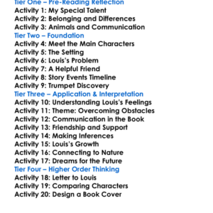 The Trumpet Of The Swan Eb White Worksheet Activity Booklet