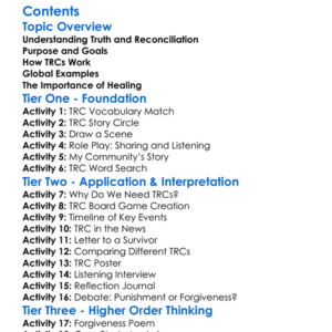 The Truth And Reconciliation Commissions Worksheet Activity Booklet