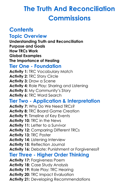 The Truth And Reconciliation Commissions Worksheet Activity Booklet