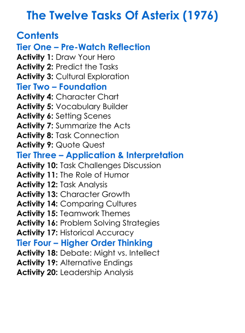 The Twelve Tasks Of Asterix 1976 Worksheet Activity Booklet