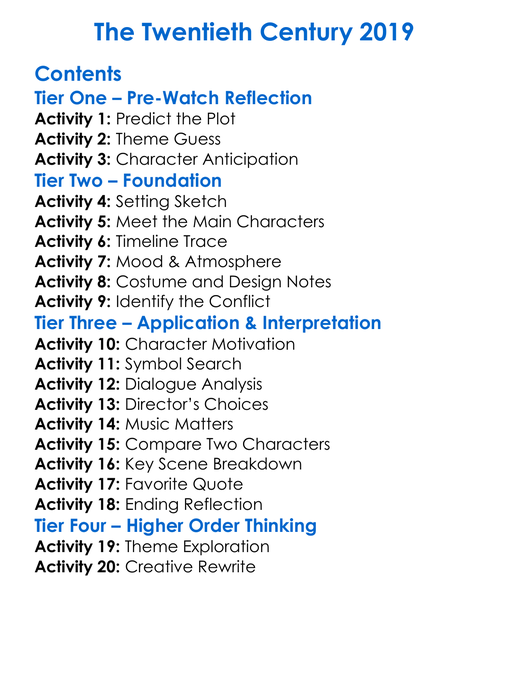 The Twentieth Century 2019 Worksheet Activity Booklet