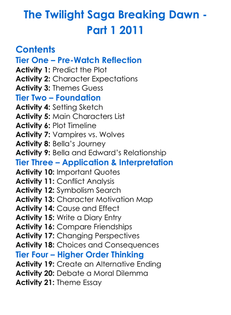 The Twilight Saga Breaking Dawn Worksheet Activity Booklet