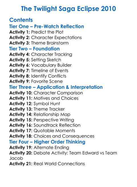 The Twilight Saga Eclipse 2010 Worksheet Activity Booklet