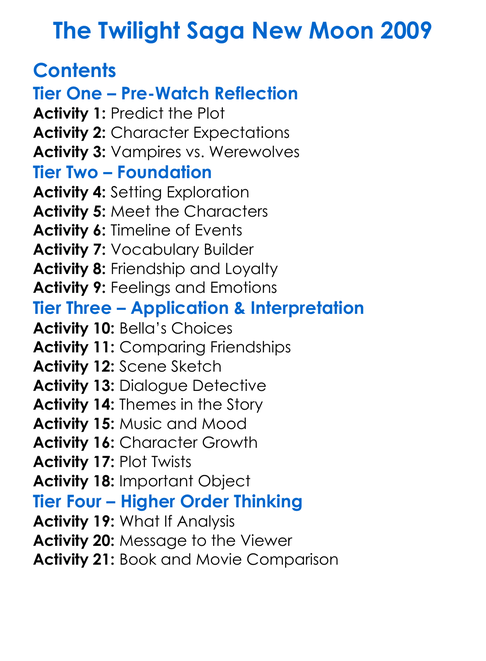 The Twilight Saga New Moon 2009 Worksheet Activity Booklet